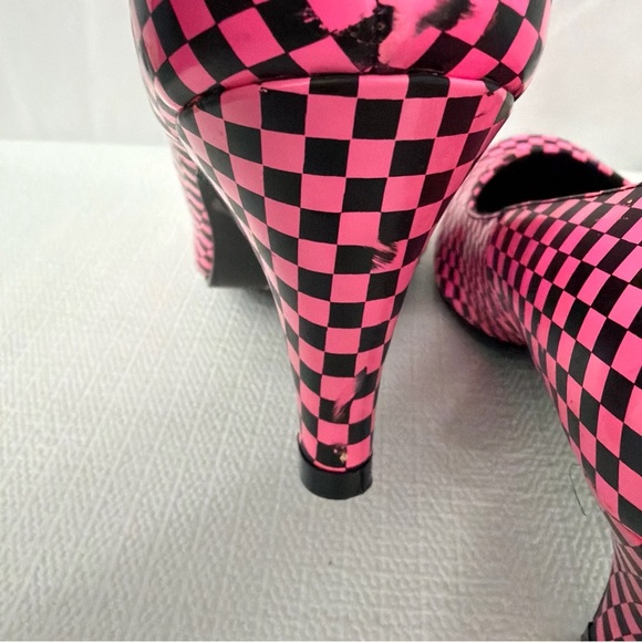 TUK Pink Black Checkered Heels Size 7 - Picture 6 of 12